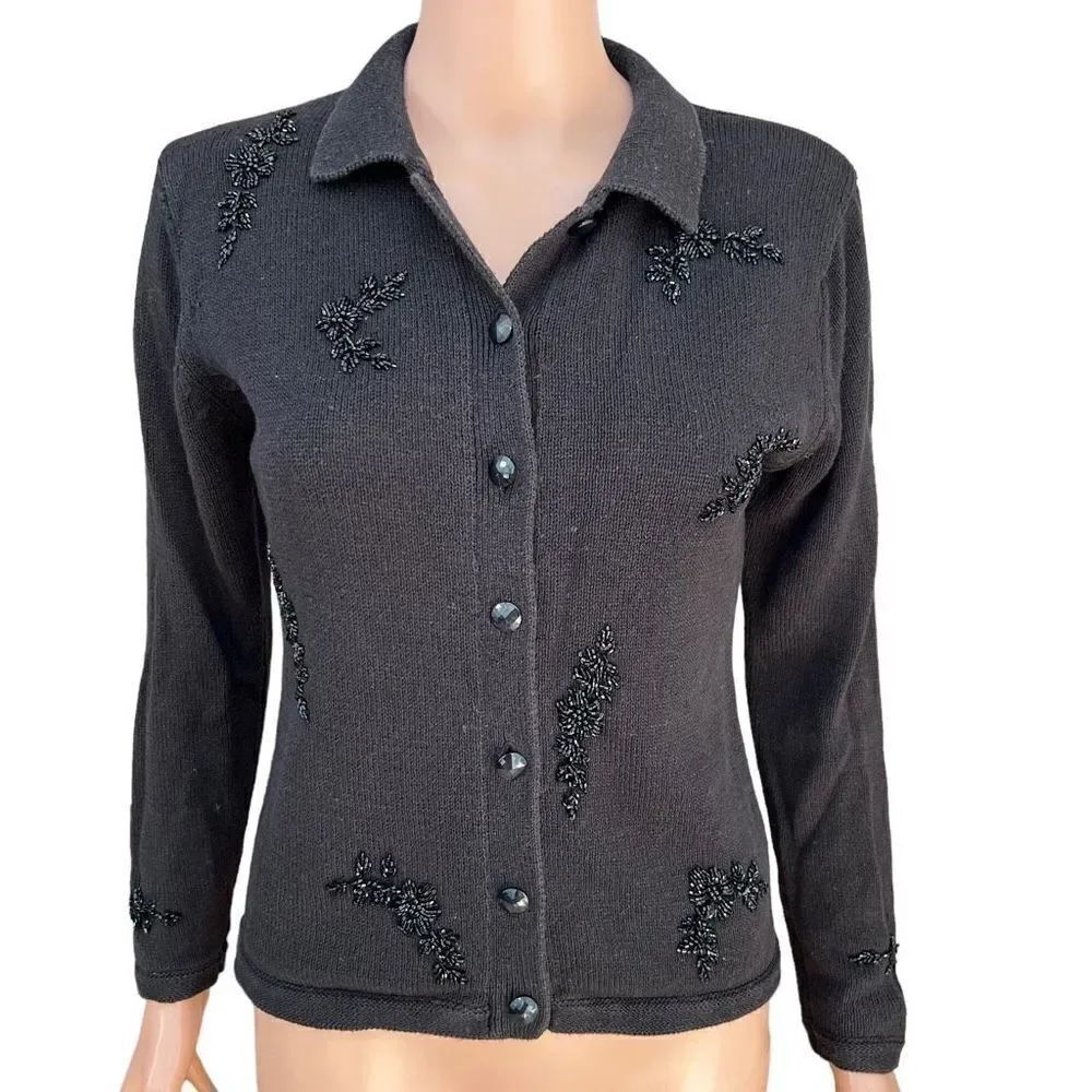 Cristina vintage ramie/cotton blend beaded cardigan size M